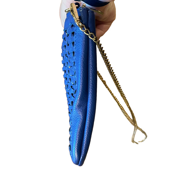 Street Level Womens Handbag Blue Weave‎ Leather Clutch Crossbody Chain Strap - Picture 10 of 10